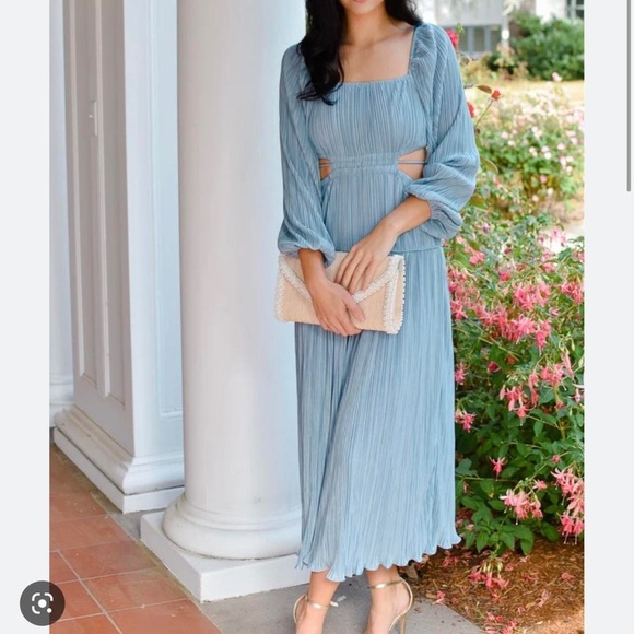 Moon River Pleated Cutout Long Sleeve Dress Moon River Pleated Cutout Long Sleeve Dress